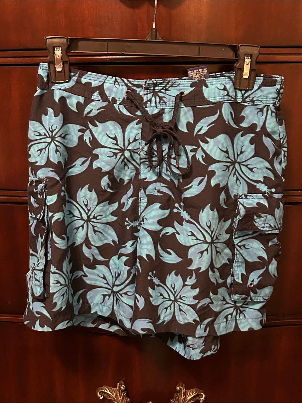 Catalina Brown and Aqua Floral Swim Skirt with Cargo Pockets